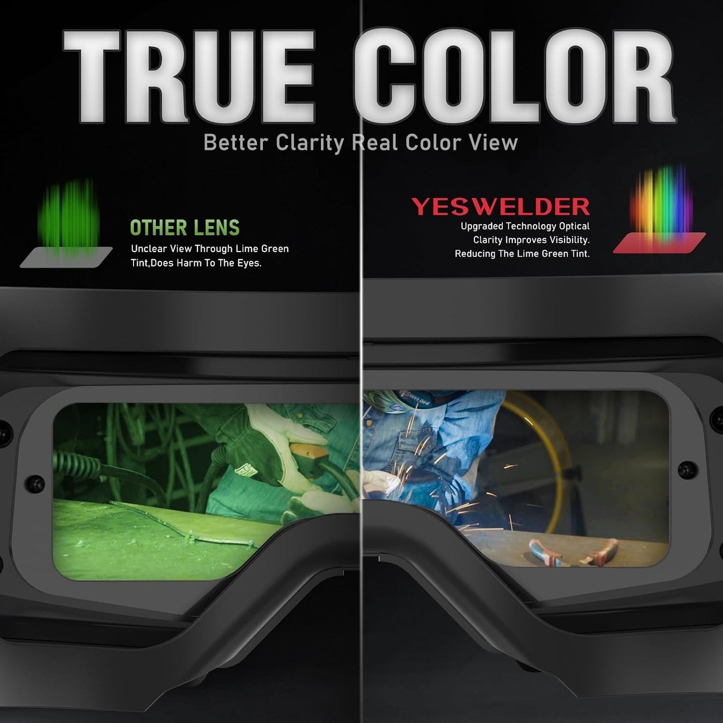 YESWELDER True Color Auto Darkening Welding Goggles, Wide Shade Range 4/5-9/9-13
