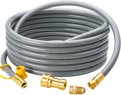 25 Feet 1/2 inch ID Natural Gas Grill Hose with Quick Connect Fittings, Natural