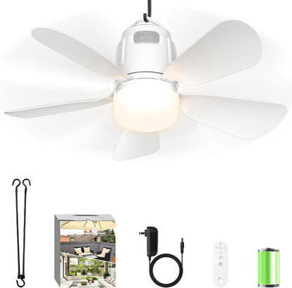 Canopy Fan 20'', 20000mAh Portable Outdoor Ceiling Fan with Light with Remote...