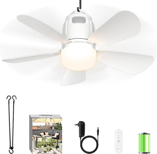Canopy Fan 20'', 20000mAh Portable Outdoor Ceiling Fan with Light with Remote...