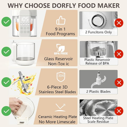 Baby Food Maker Glass 12oz Steamer and Blender Glass Reservoir & Bowl 9 in 1 Bab