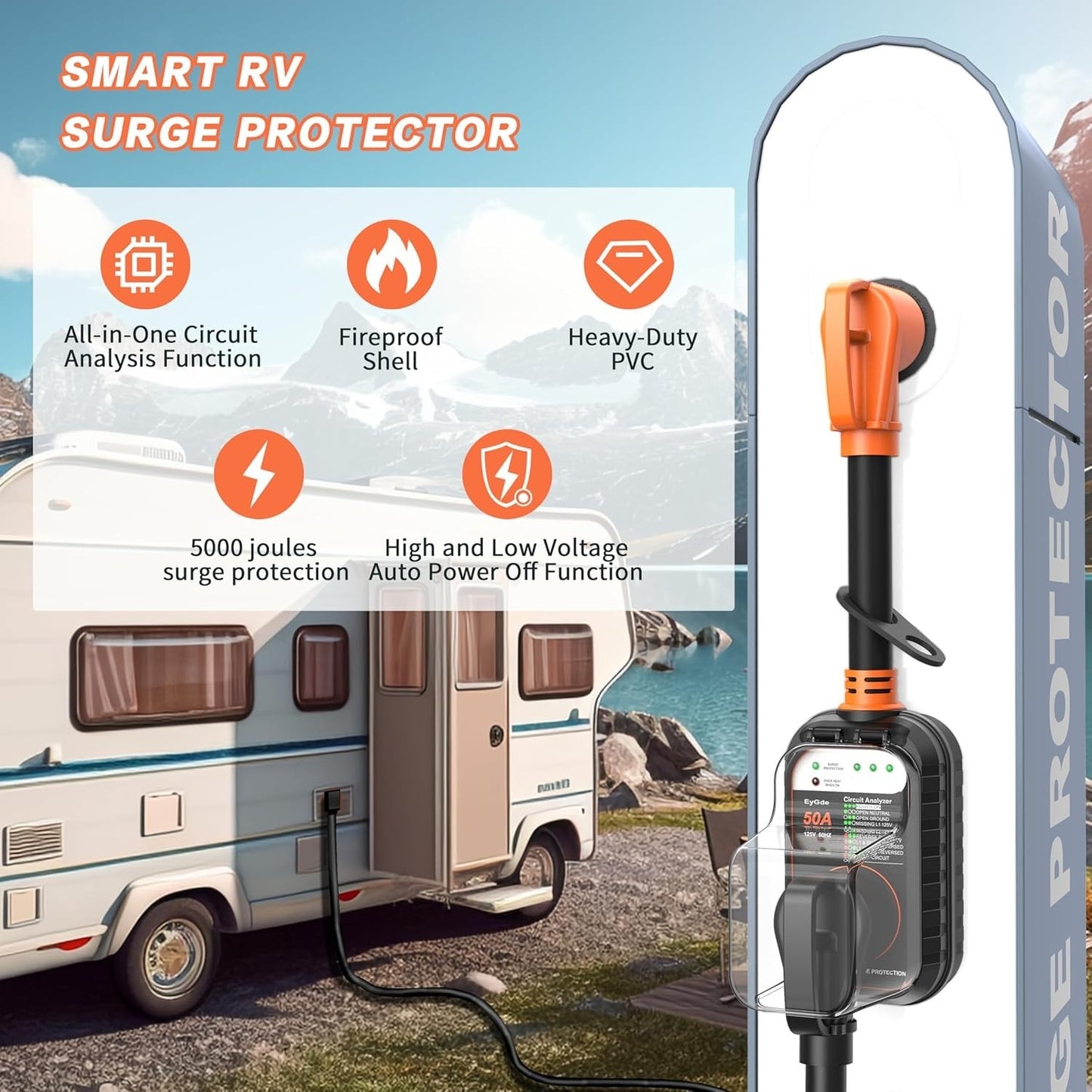 EyGde RV Surge Protector 50 Amp, RV Circuit Analyzer with Waterproof Cover, RV A