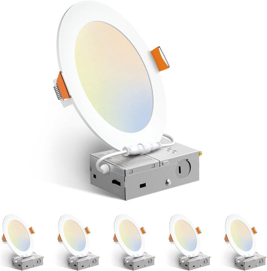 6 Pack 6 Inch 5CCT Ultra-Thin LED Recessed Ceiling Light with Junction Box, 2700