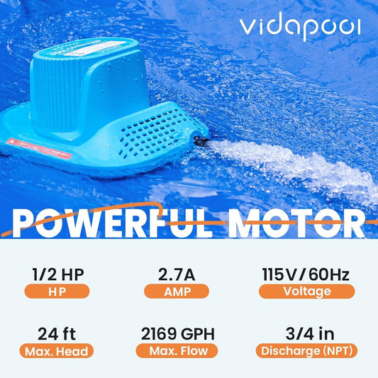 1/2 HP Pool Cover Pump Automatic On Off, Submersible Sump Pump Inground/Above...