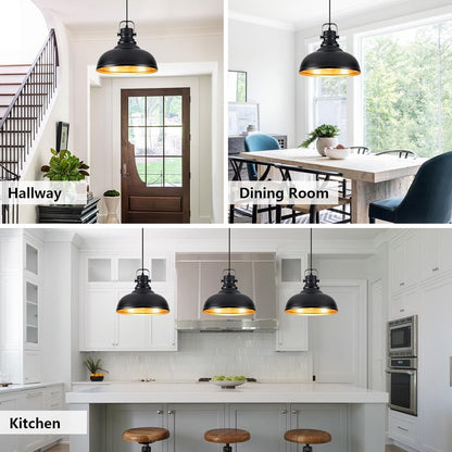 Refice 3 Pack Farmhouse Pendant Lights Black Pendant Lighting for Kitchen Island