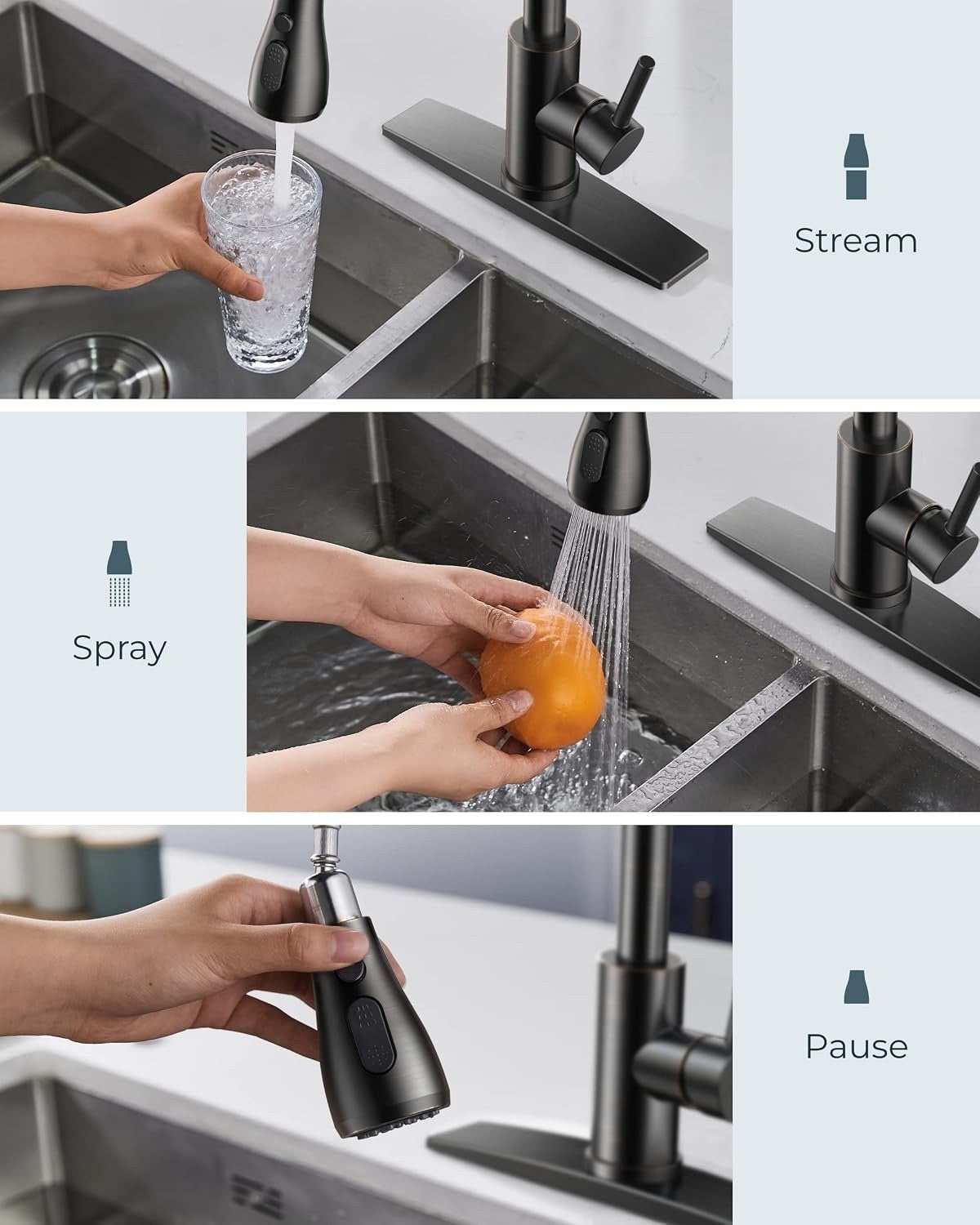 FORIOUS Kitchen Faucets with Pull Down Sprayer, Oil Rubber Brown