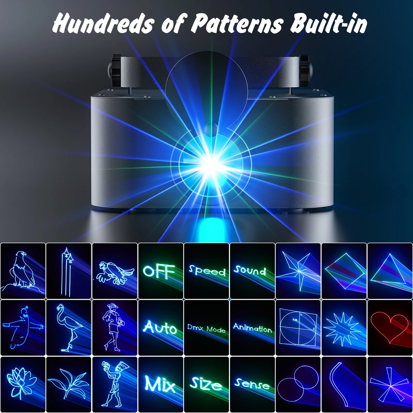 DJ Laser Party Lights, 3D Animation RGB Lazer Stage Lighting, DMX512 Music Sound