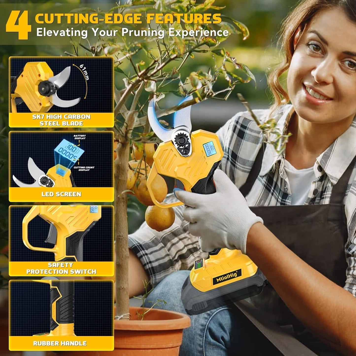 Cordless Electric Pruning Shears: 1.5-2 Inch Portable  Shears Compatible DeWalt