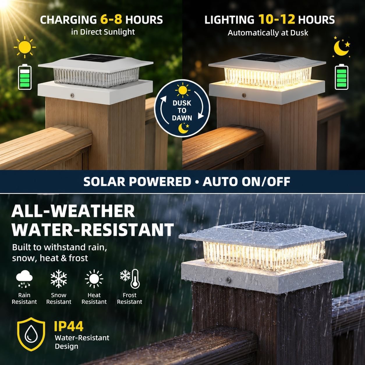 12 Pack Solar Post Cap Lights 4x4, Dual-Color Waterproof Fence Post Solar Lights