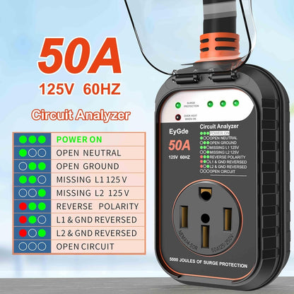 EyGde RV Surge Protector 50 Amp, RV Circuit Analyzer with Waterproof Cover, RV A
