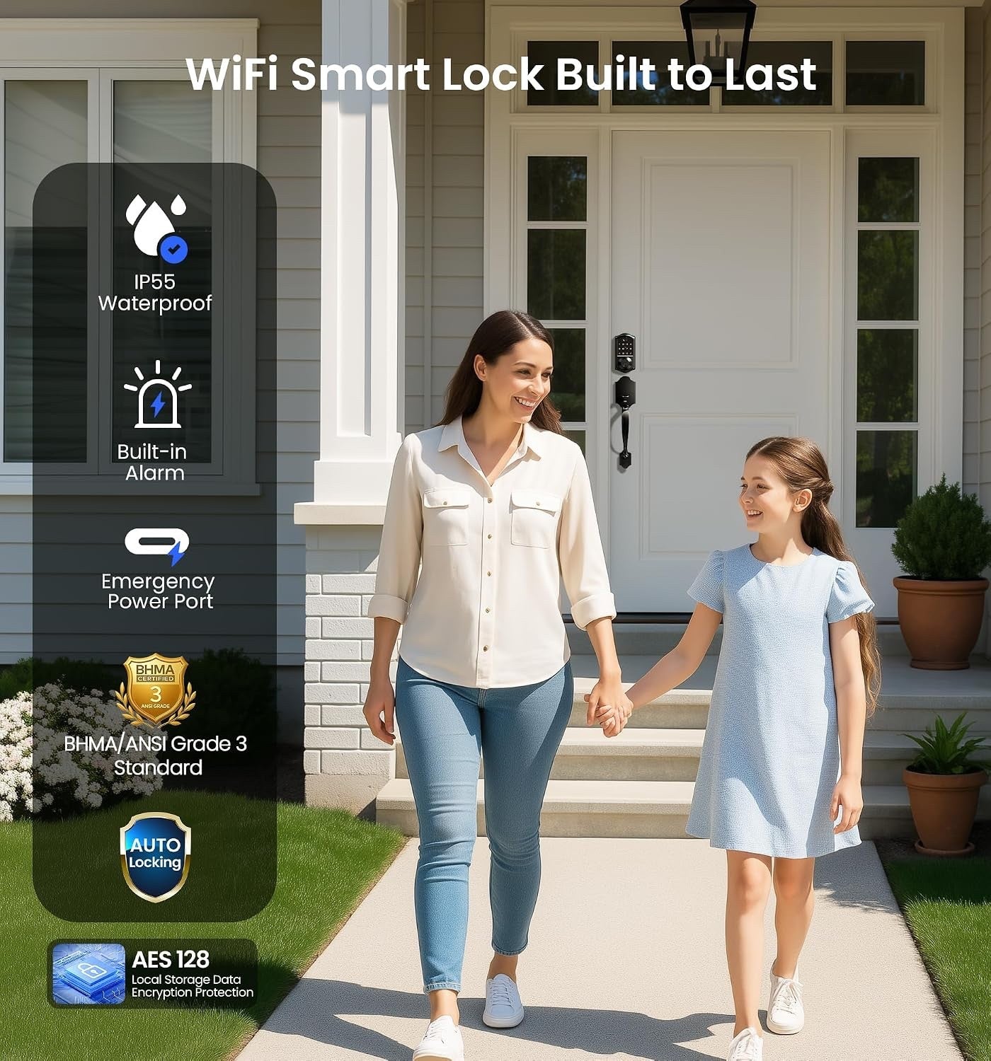 Veise VE017G-H Wi-Fi Smart Fingerprint Front Door Lock Set, Remote App Control,