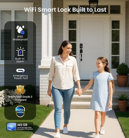Veise VE017G-H Wi-Fi Smart Fingerprint Front Door Lock Set, Remote App Control,