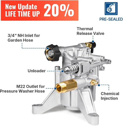 YAMATIC 3000 PSI Pressure Washer Pump  Vertical 7/8" Shaft 2.5 GPM
