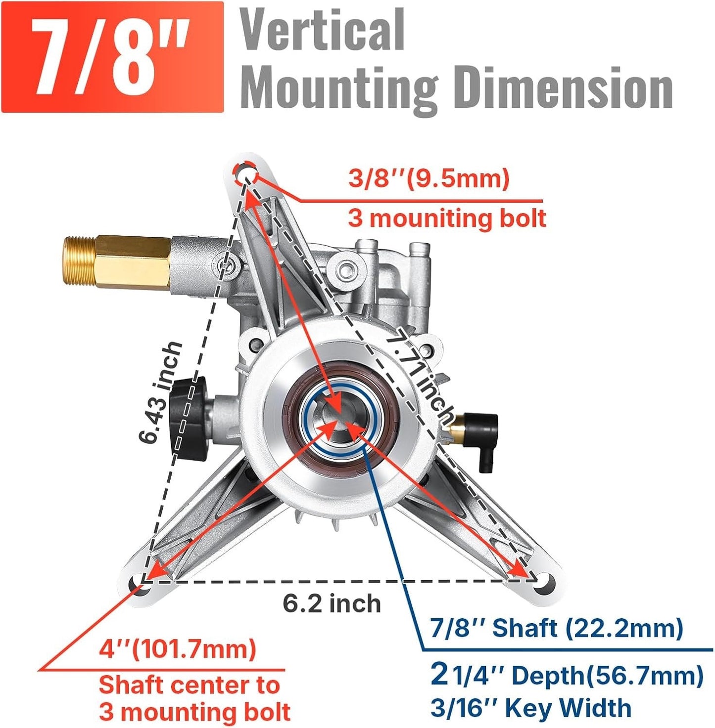 YAMATIC 3000 PSI Pressure Washer Pump  Vertical 7/8" Shaft 2.5 GPM
