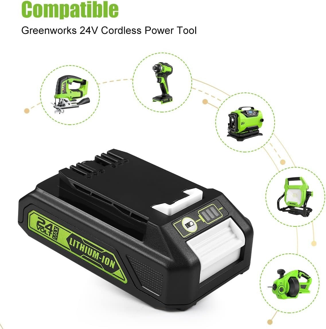 2Pack 24Volt Replacement Greenworks 24V Battery 3.5A, 29842 29852 29322