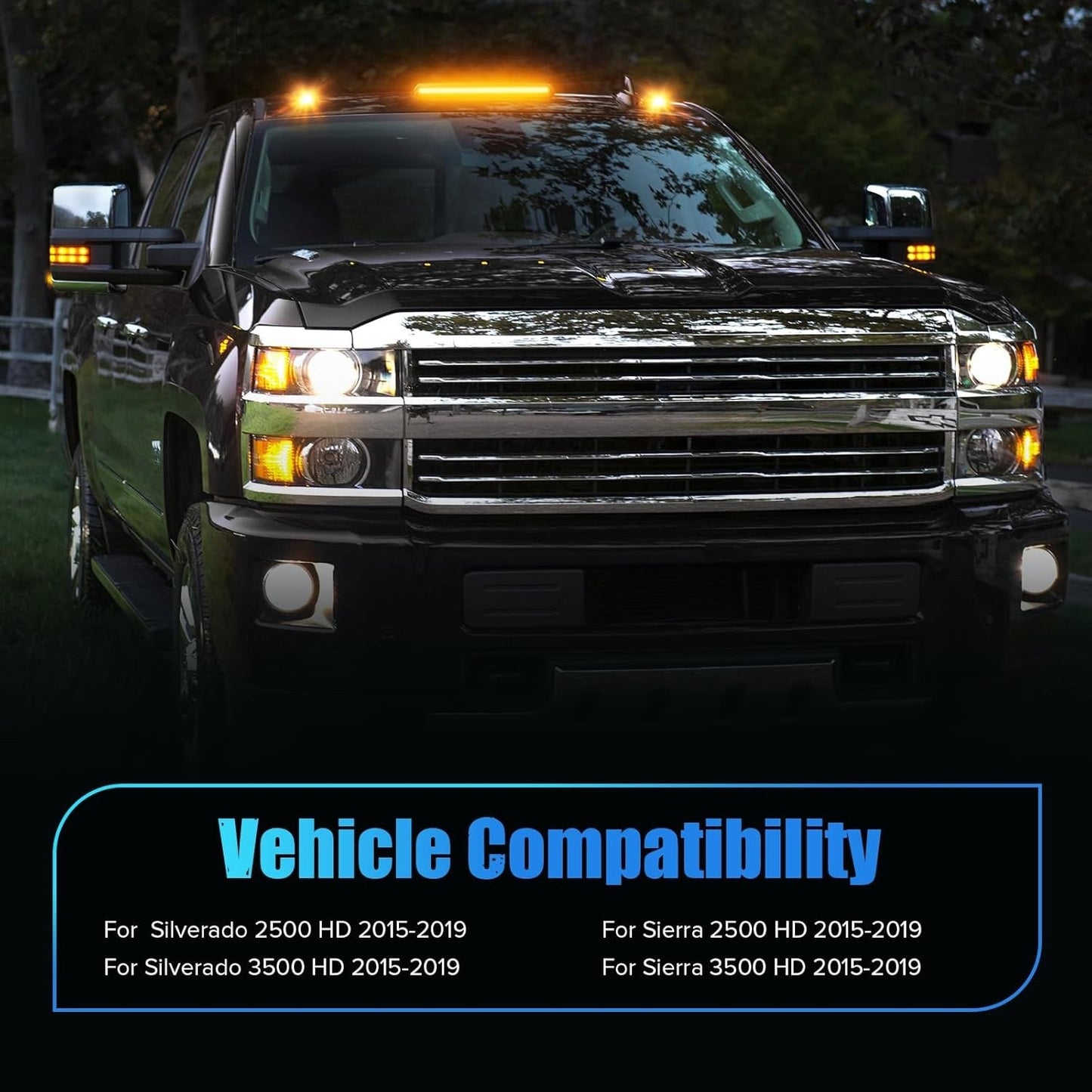 Amber LED Cab Roof Light Compatible with 2015-2019 Silverado Sierra 2500HD 3500H