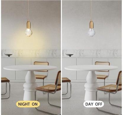Modern 1-Light Brass Chandelier with Diamond Pattern Glass Shade - New