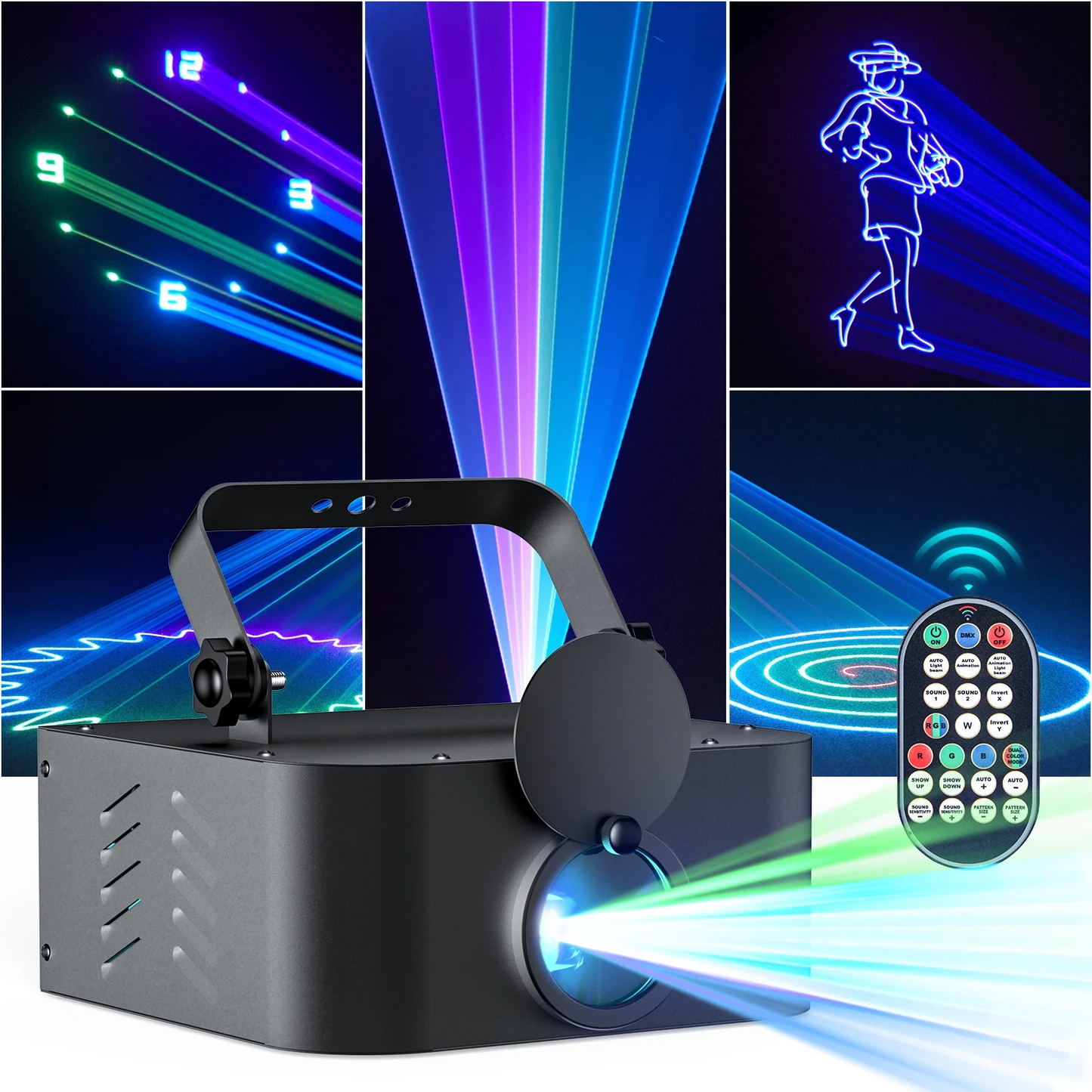 DJ Laser Party Lights, 3D Animation RGB Lazer Stage Lighting, DMX512 Music Sound