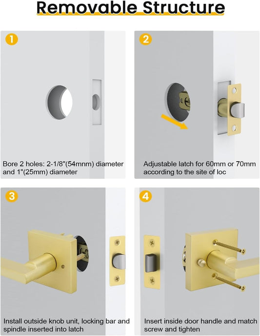 Goldenwarm Gold Door Handles Interior, Zinc Alloy Heavy Duty Brushed Gold