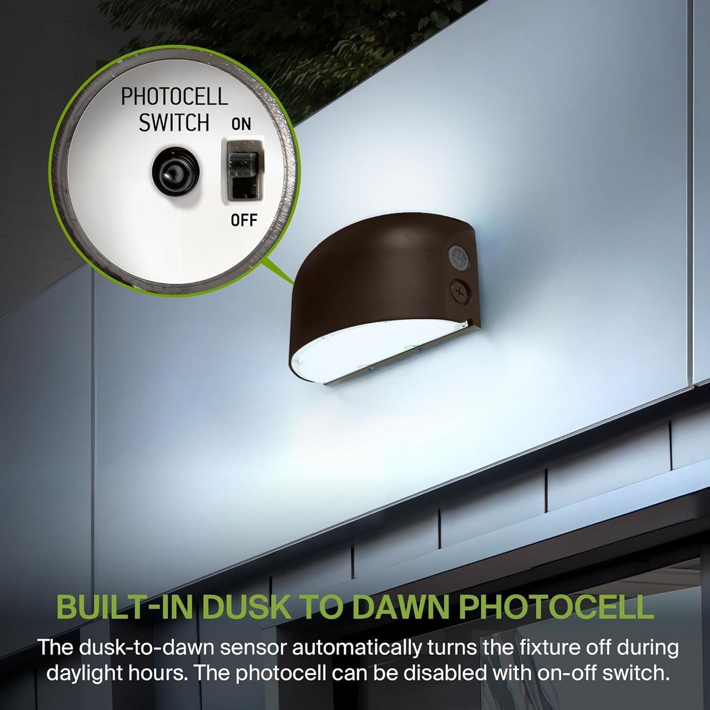 ASD 40/50/60W LED Wall Pack Light Round with Dusk to Dawn Photocell, Up & Down