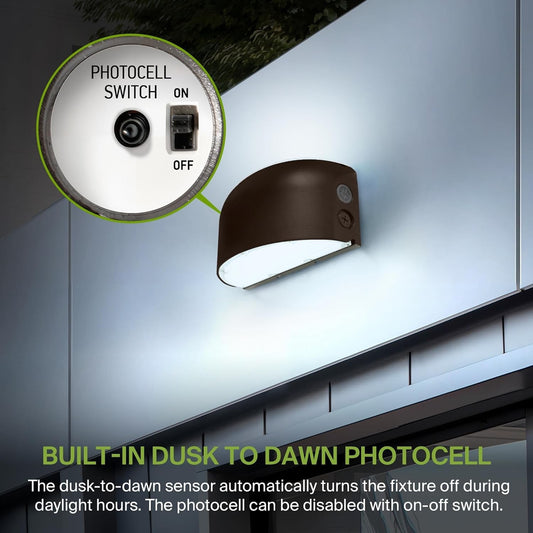 ASD 40/50/60W LED Wall Pack Light Round with Dusk to Dawn Photocell, Up & Down