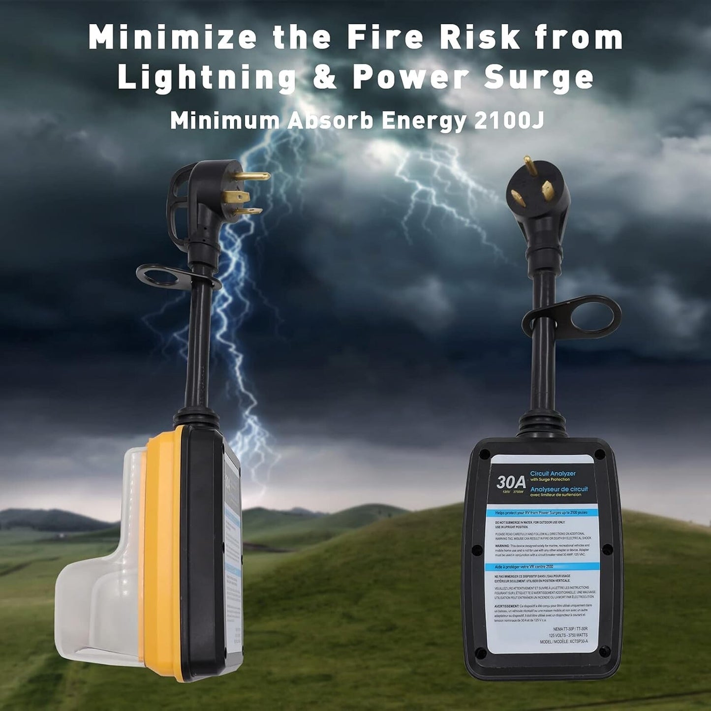 30 Amp Smart RV Surge Protector with Waterproof Cover All-in-1 Circuit Analyzer