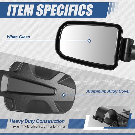 Auto Dynasty UTV Side Mirrors Convex Rear View Anti-Glare 360 Degrees Rotated