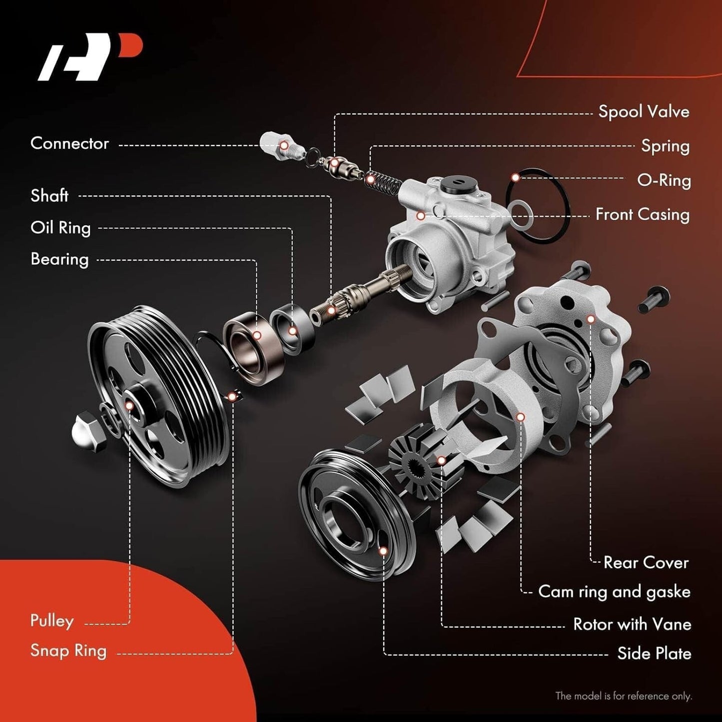APM Power Steering Pump, with Pulley, Compatible with Kia Soul 2010-2011