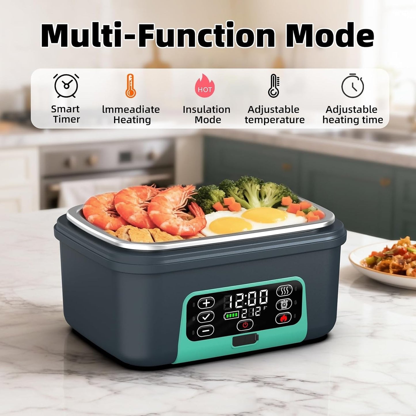 XL 6.3-Cups Cordless Electric Heated Lunch Box for Adults, Rechargeable Battery