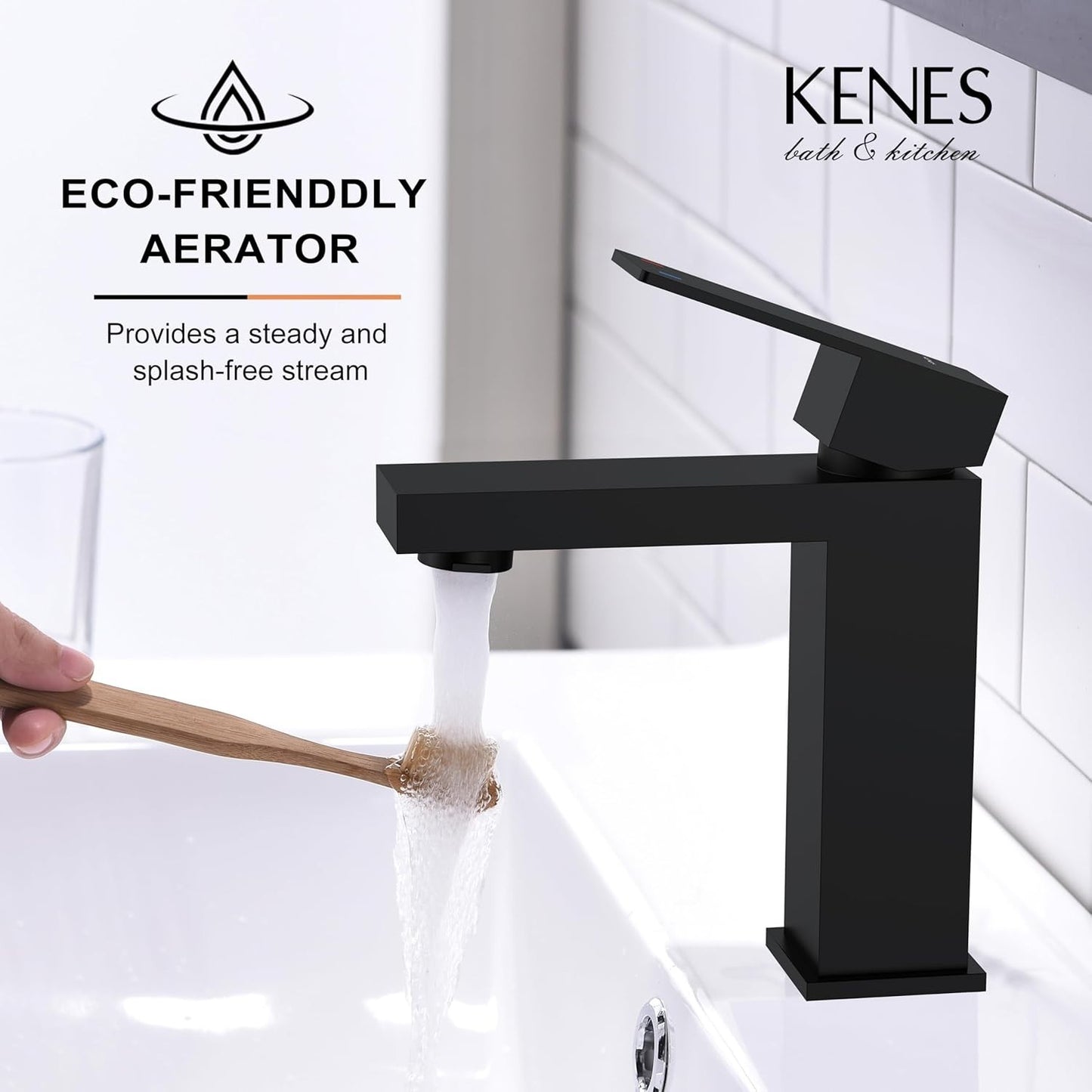 KENES Matte Black Single Handle Bathroom Sink Faucet, Stainless Steel Vanity