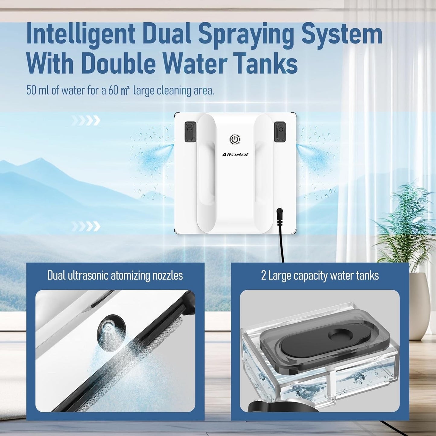 AlfaBot Window Cleaning Robot, Dual Water Spray,Intelligent Path Planning,6000P