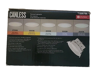 Utilitech Canless (4in) Round 2700k-6500k 580 Lumen Switchable Dimmable 6PK