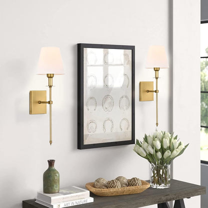 Pauwer Slim Wall Sconces Set of 2 White Fabric Shade Hardwired Indoor Light
