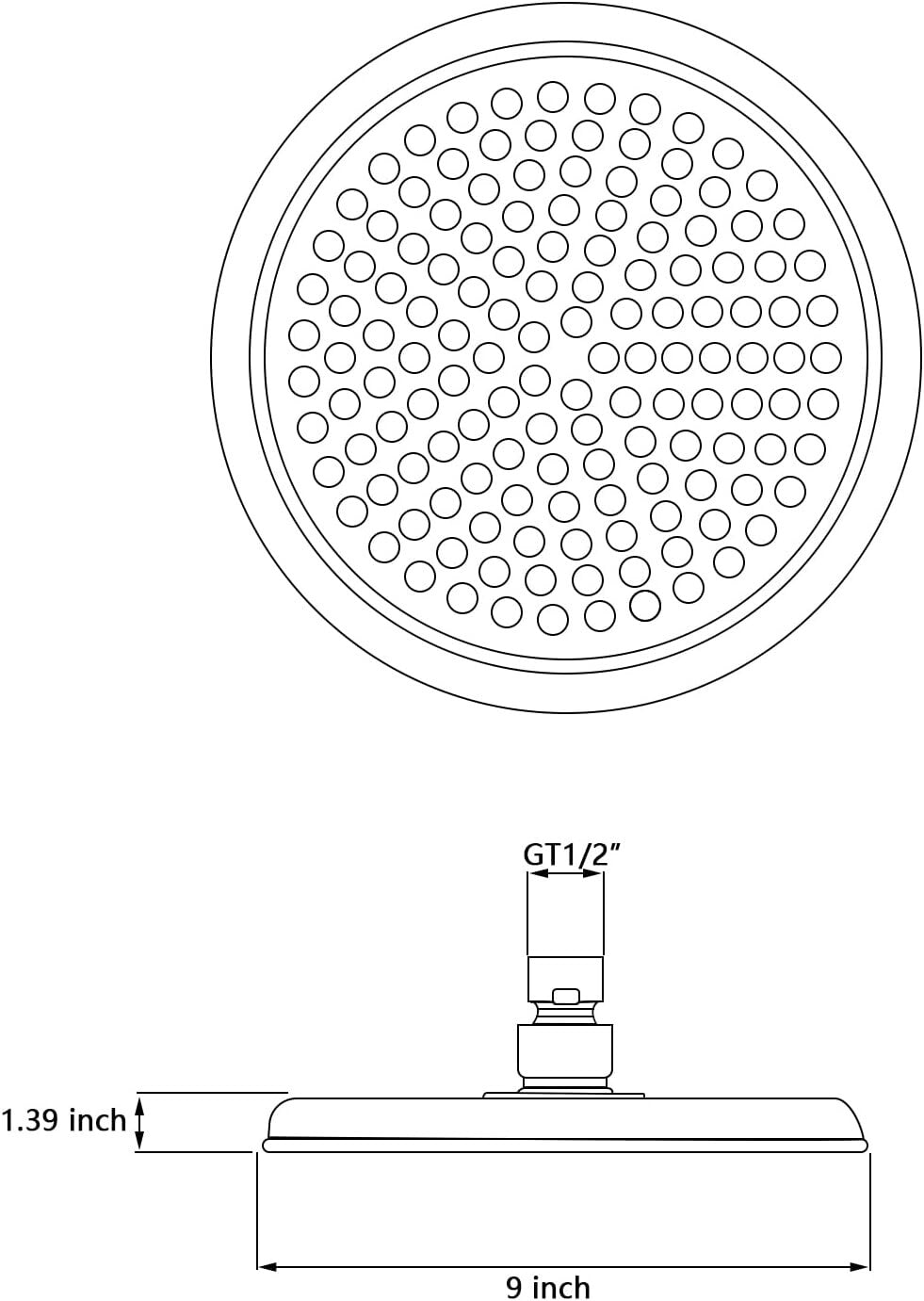 Single round Rain Shower Head, 9 Inches High-Pressure Rainfall Showerhead with