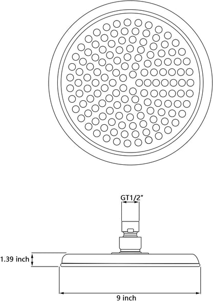 Single round Rain Shower Head, 9 Inches High-Pressure Rainfall Showerhead with