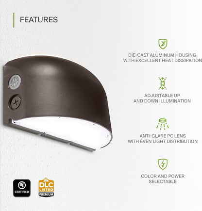 ASD 40/50/60W LED Wall Pack Light Round with Dusk to Dawn Photocell, Up & Down