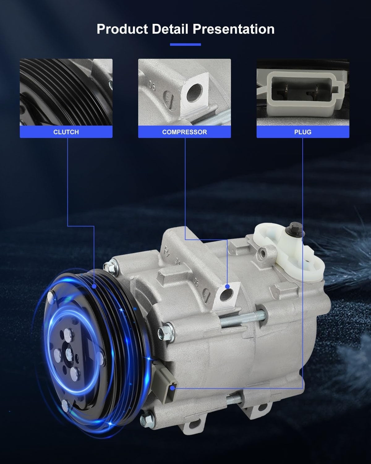 ECCPP A/C Compressor with Clutch 2003-2007 Fit for Ford Focus 2.0L 2.3L 2.5L AC
