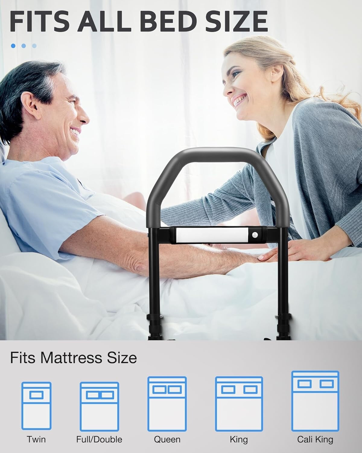 Bed Rail for Elderly, Safety Bed Rails with Motion Light & Storage Pocket, Bed R