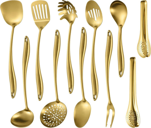 304 Stainlss Steel Matte Kitchen Utensils Set, 11 Pcs Long Metal Cooking Utensil