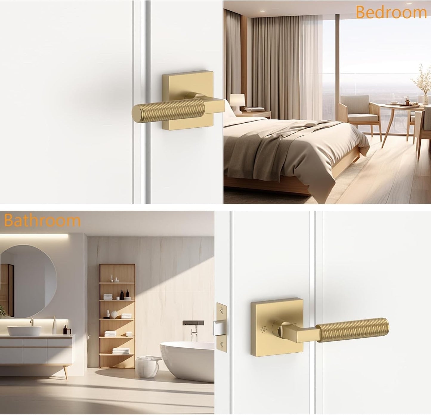 Amerdeco 3 Pack Champagne Bronze Passage Door Handles,Heavy Duty Non-Locking