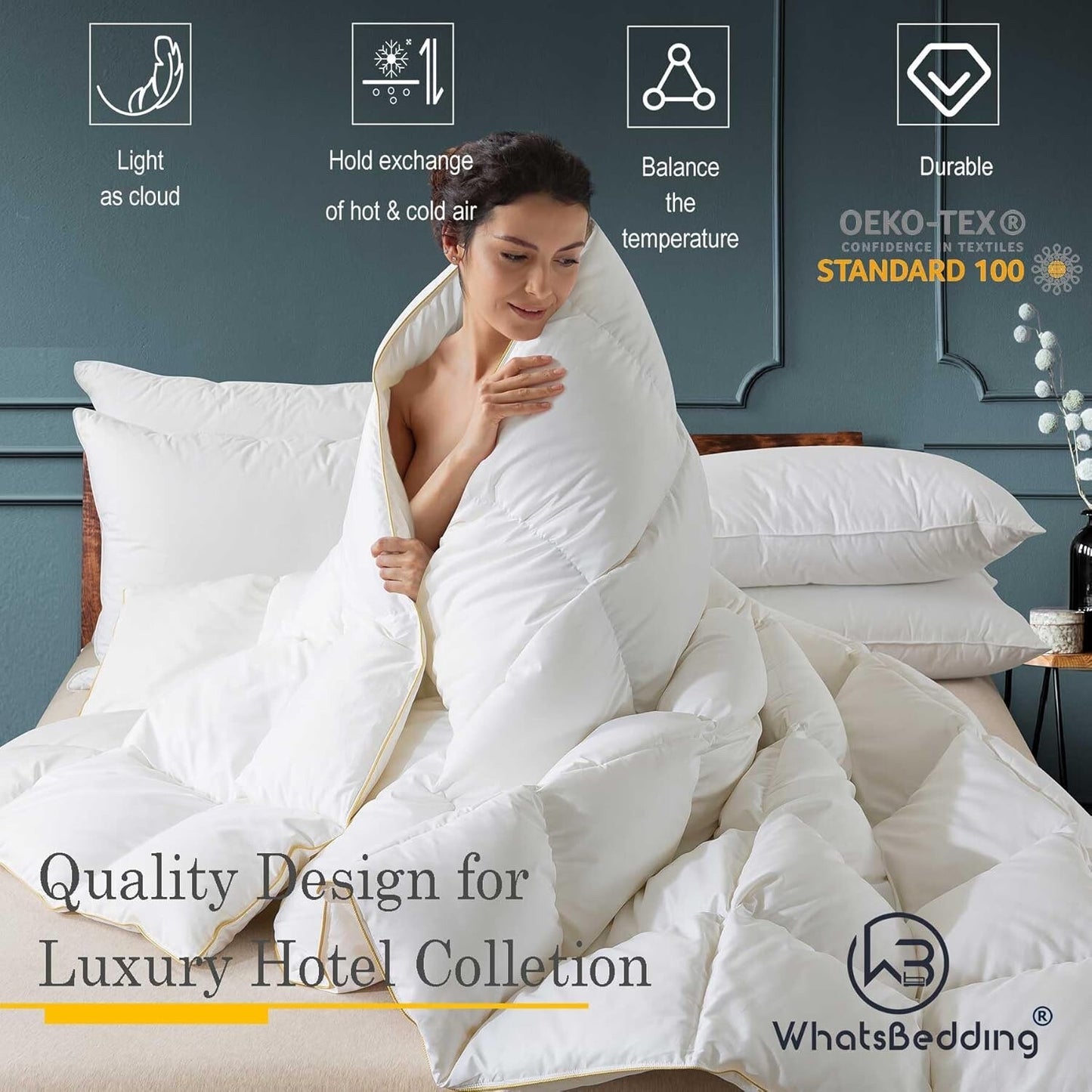 WhatsBedding Puffy White Feather Comforter Oversize King with Feathers Down