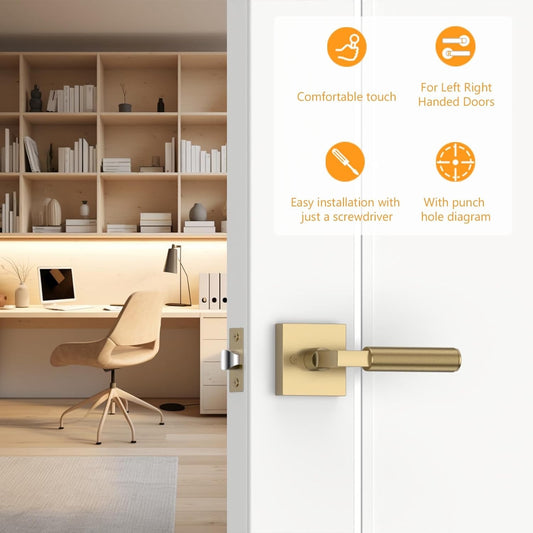 Amerdeco 3 Pack Champagne Bronze Passage Door Handles,Heavy Duty Non-Locking