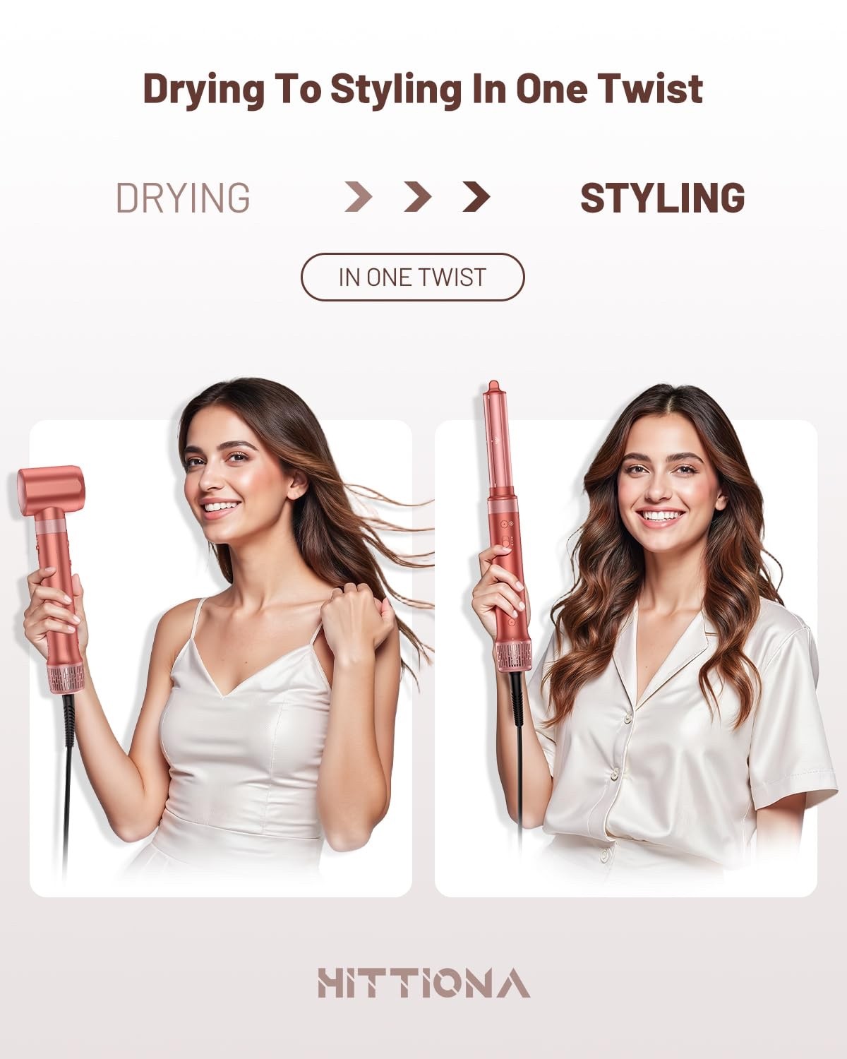 HITTIONA 5 in 1 High-Speed Hair Dryer Brush - Hot Air Styler & Hair Styler, Fast