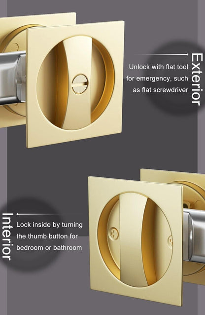 goldenwarm Gold Pocket Door Hardware, Brushed Gold Contemporary Privacy Squar...
