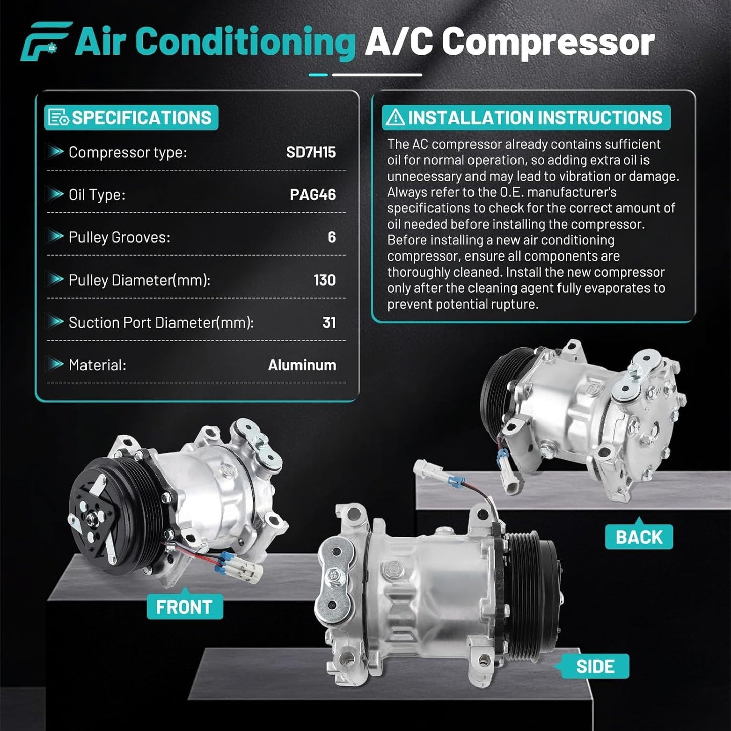 A/C Compressor Fit for Chevrolet K1500 K2500 K3500 P30, for GMC C1500 C2500 C350
