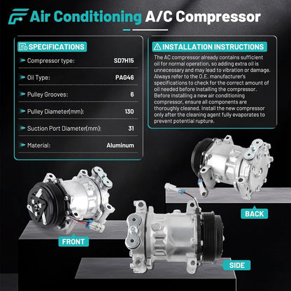 A/C Compressor Fit for Chevrolet K1500 K2500 K3500 P30, for GMC C1500 C2500 C350