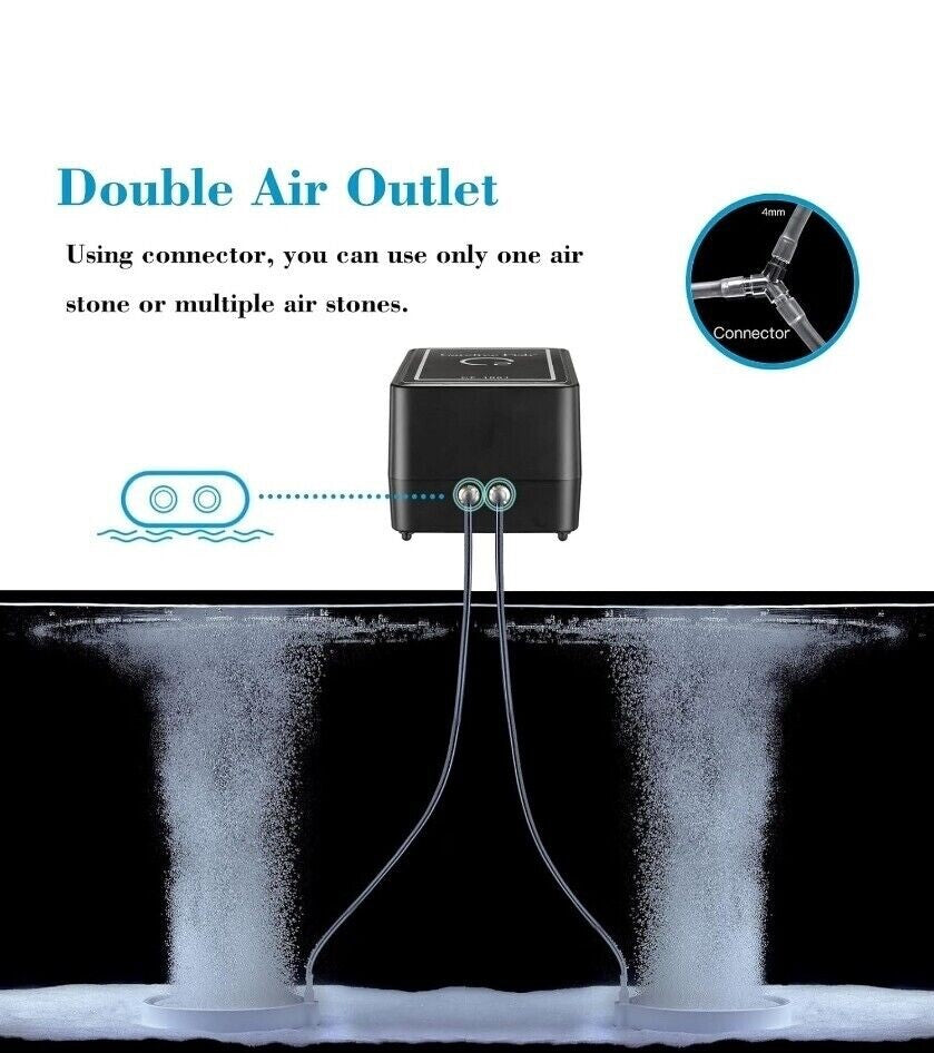 Carefree Fish 2 Air Outlets Air Pump  Powerful Adjustable Oxygen 8 W