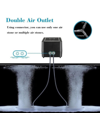 Carefree Fish 2 Air Outlets Air Pump  Powerful Adjustable Oxygen 8 W