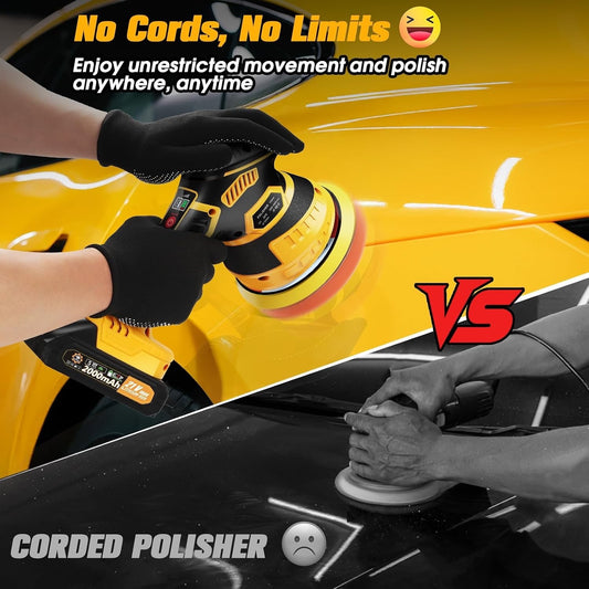 Cordless Car Buffer Polisher kit [2x 2000mAh 21V Batteries & 18 PCS Attachments]