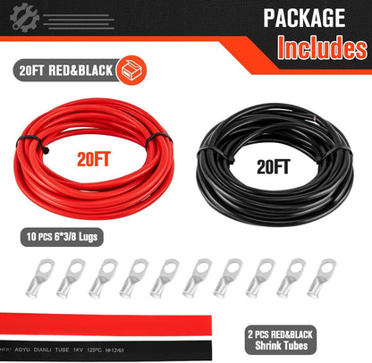 6 Gauge Wire 6 Awg Wires 20 FT Black + 20 FT Red, 6 Gauge Battery Cable 6awg Mar